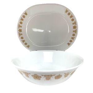 VTG Corelle Butterfly Gold 12.25 Inch Platter & 8.5 Inch Serving Bowl